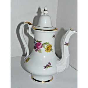 Rare Floral Gold Trim Coffee Chocolate Tea Pot Server Pitcher Crossed Sword Arow